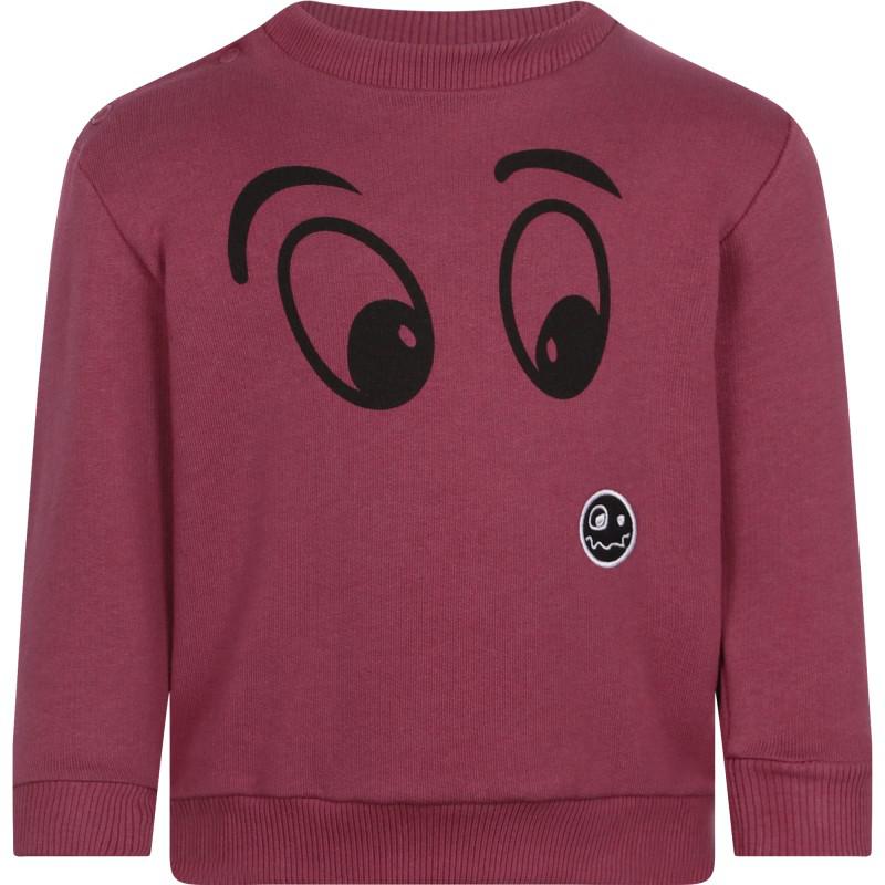 Loud Apparel Eyes print organic cotton fleece logo baby sweatshirt in maroon