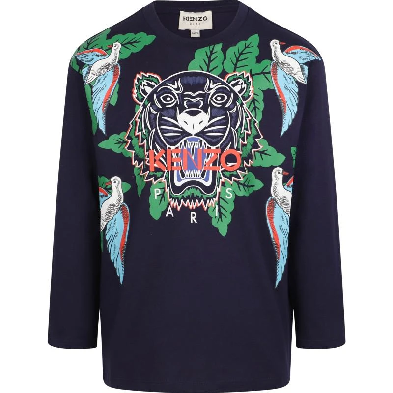 Kenzo Kids Tiger print long sleeved shirt in navy 1