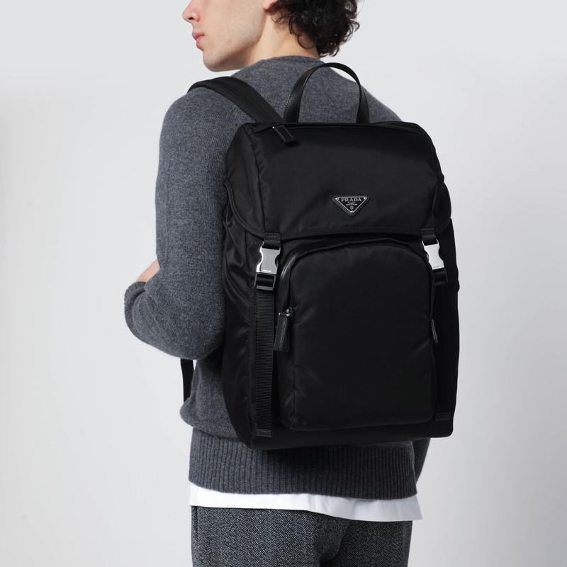 Prada Black Re-Nylon backpack with snap fastener
