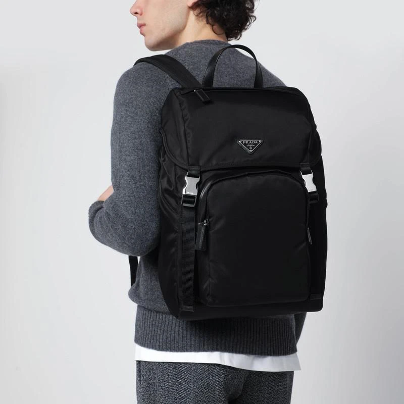 Prada Black Re-Nylon backpack with snap fastener 2