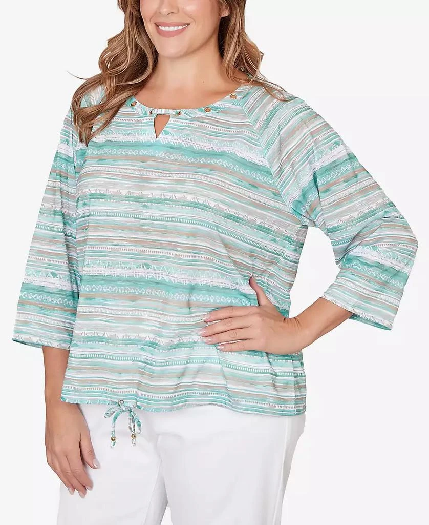 HEARTS OF PALM Plus Size Printed Slub 3/4 Sleeve Blouson Top 2