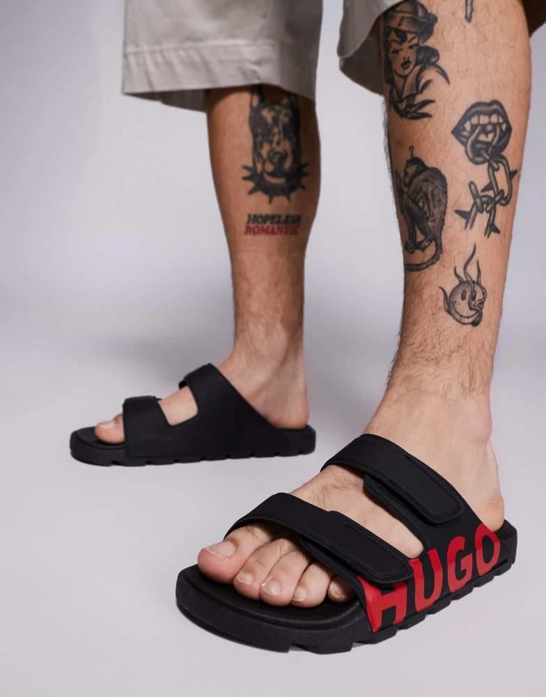 Hugo Red HUGO RED Evander large logo sandals in black 1