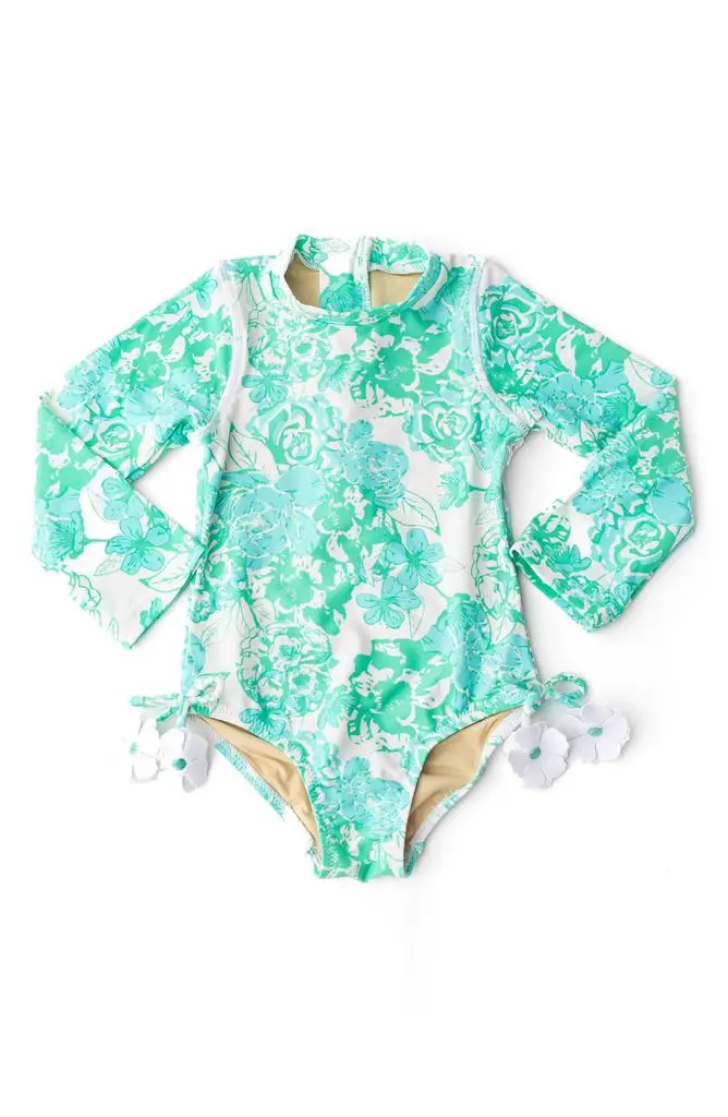 Shade Critters Kids' Charming Rose One-Piece Rashguard Swimsuit