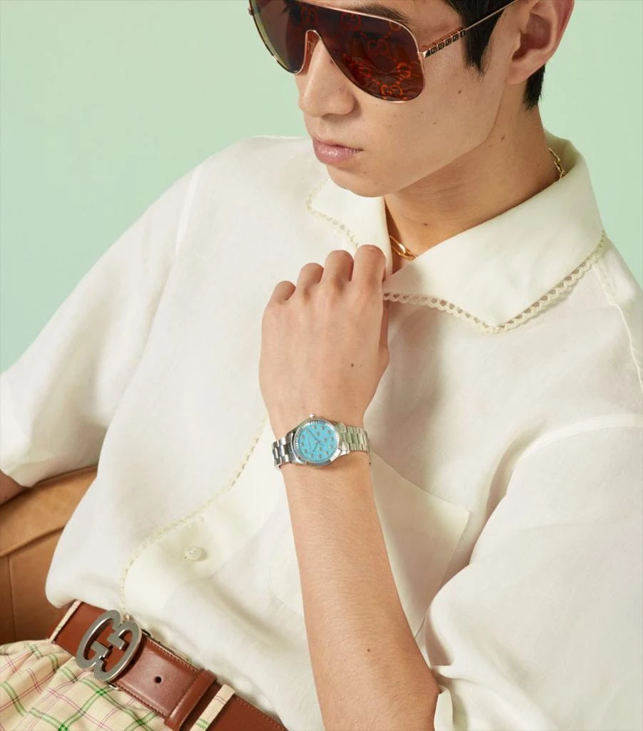 Gucci Steel and Turquoise G-Timeless Bee Watch 32mm 2