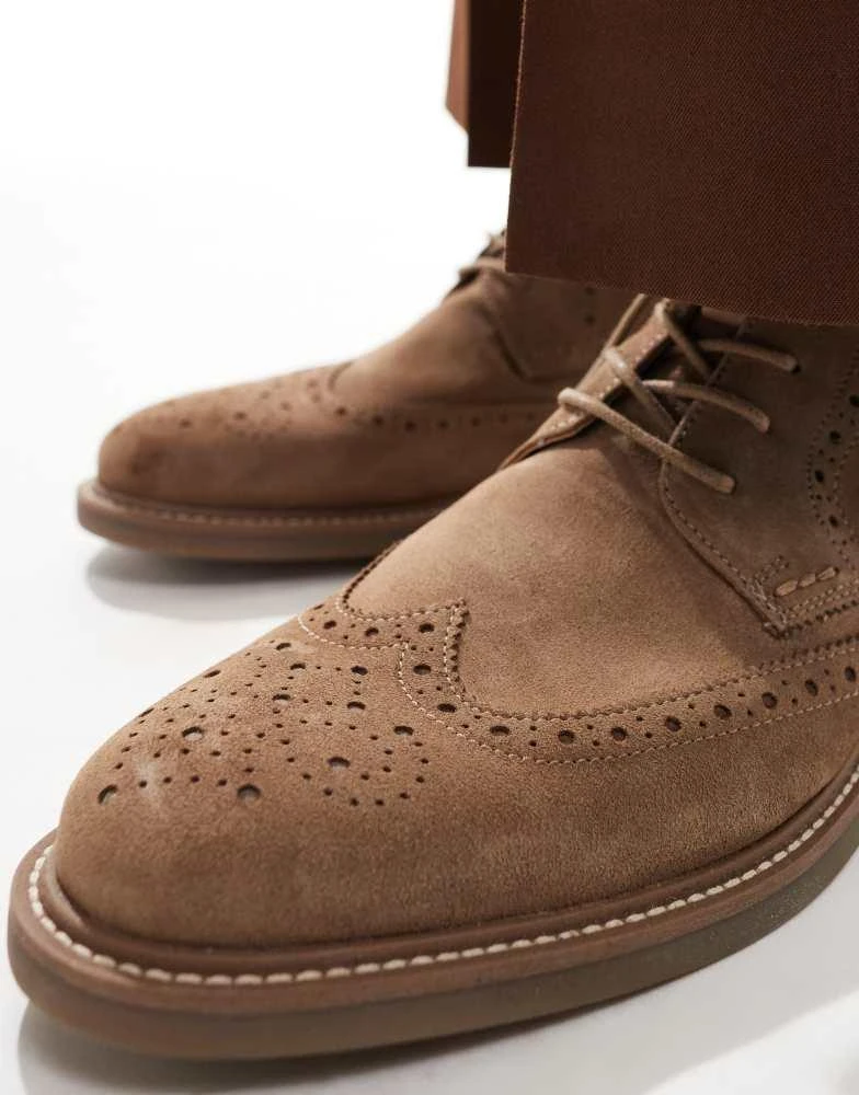 ASOS ASOS DESIGN lace up brogue boots in stone suede 2