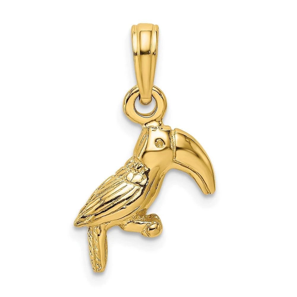 Diamond2Deal 10k Yellow Gold 3-D Textured/Polished Toucan Bird Charm Pendant 4
