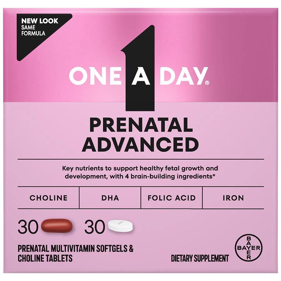 One A Day Prenatal Advanced, Multi-Vitamin Soft Gels 
Choline Tablets 1
