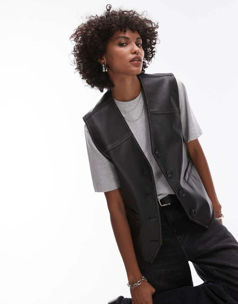 Topshop Topshop faux leather waist coat in black 1