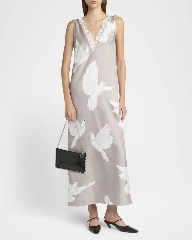 Stella McCartney Dove Print Lace Trim Silk Slip Dress 2