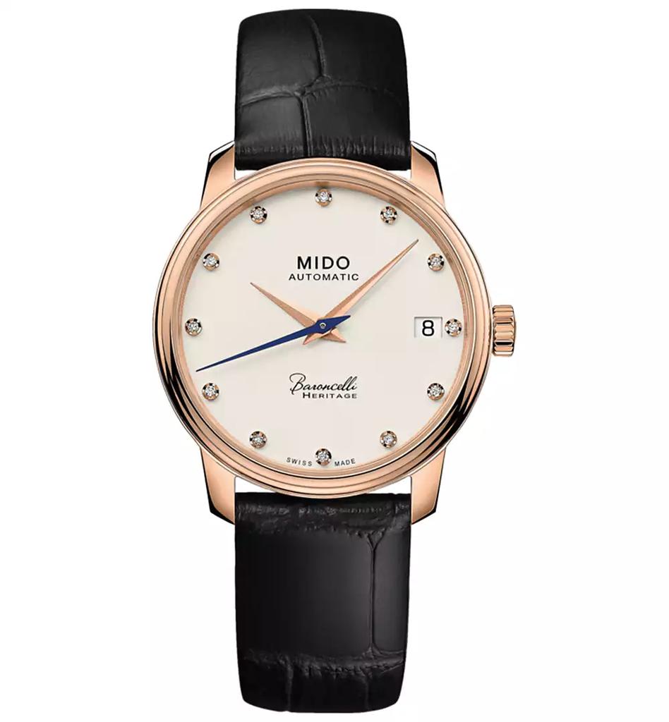 MIDO Women's Swiss Automatic Baroncelli III Heritage Diamond (1/10 ct. t.w.) Black Leather Strap Watch 33mm