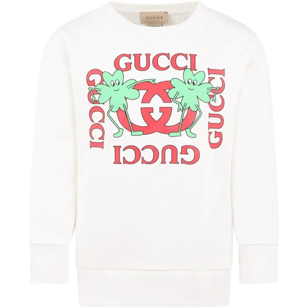 Gucci White Sweatshirt For Kids With Red Logo 1
