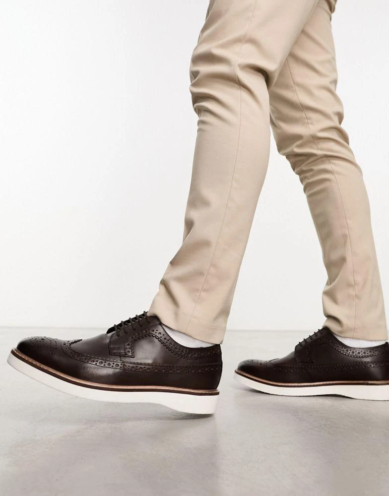 ASOS ASOS DESIGN brogue shoe in brown leather on white wedge sole 4