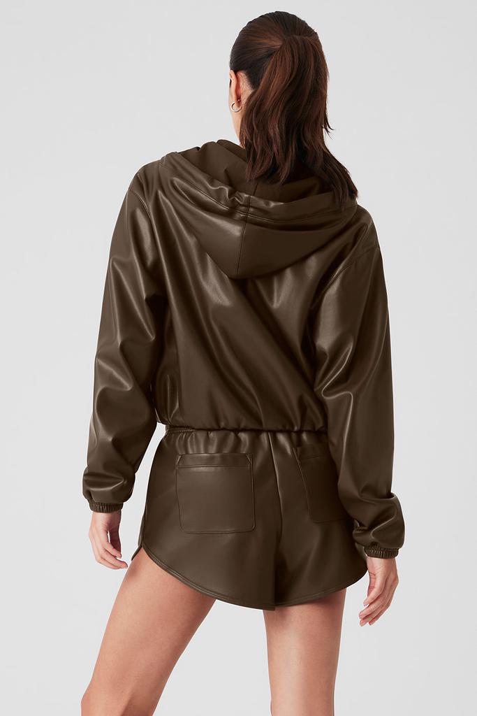 Alo Faux Leather Power Hour Full Zip Cropped Jacket - Espresso