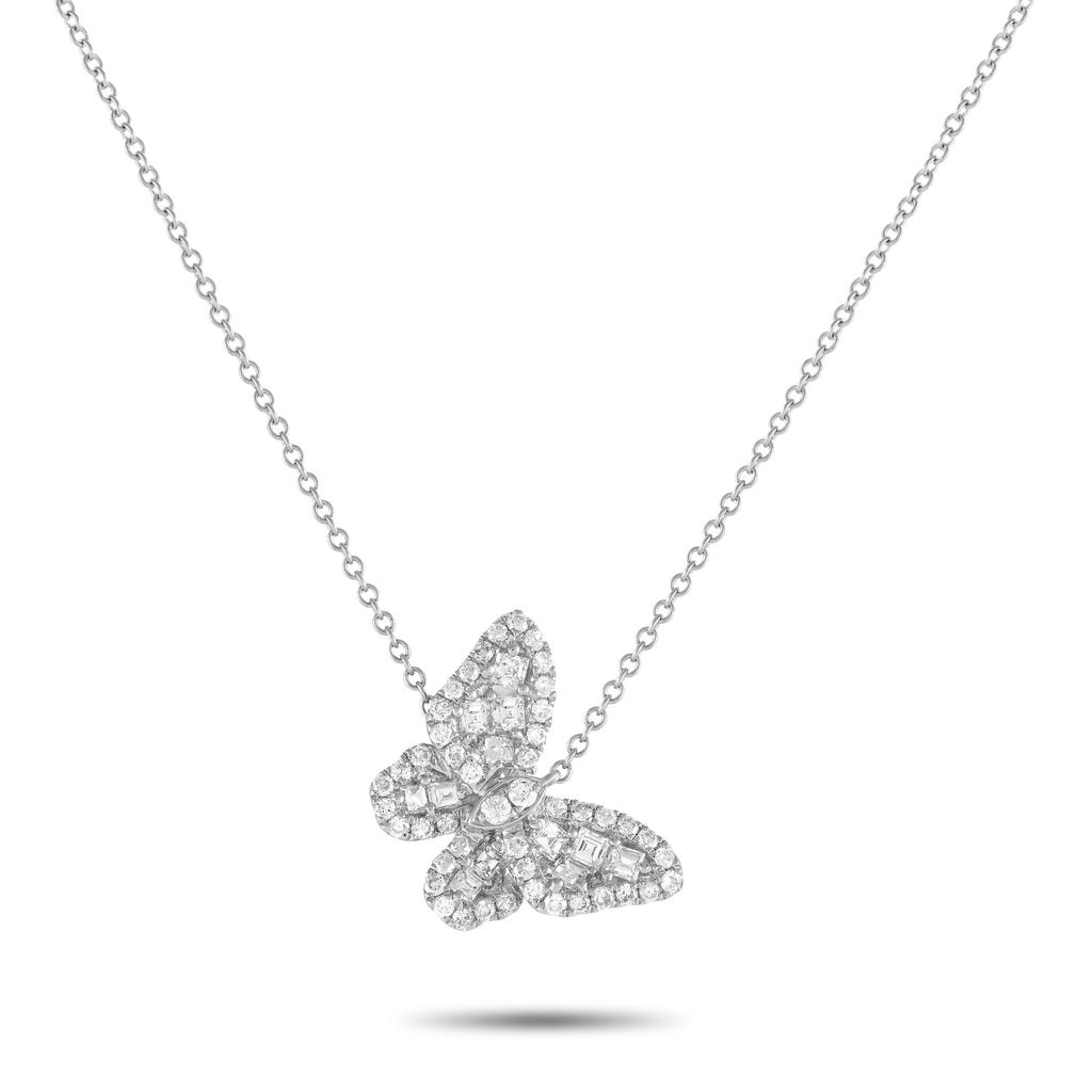 Non Branded 18K White Gold 0.56ct Diamond Butterfly Necklace ANK-18323