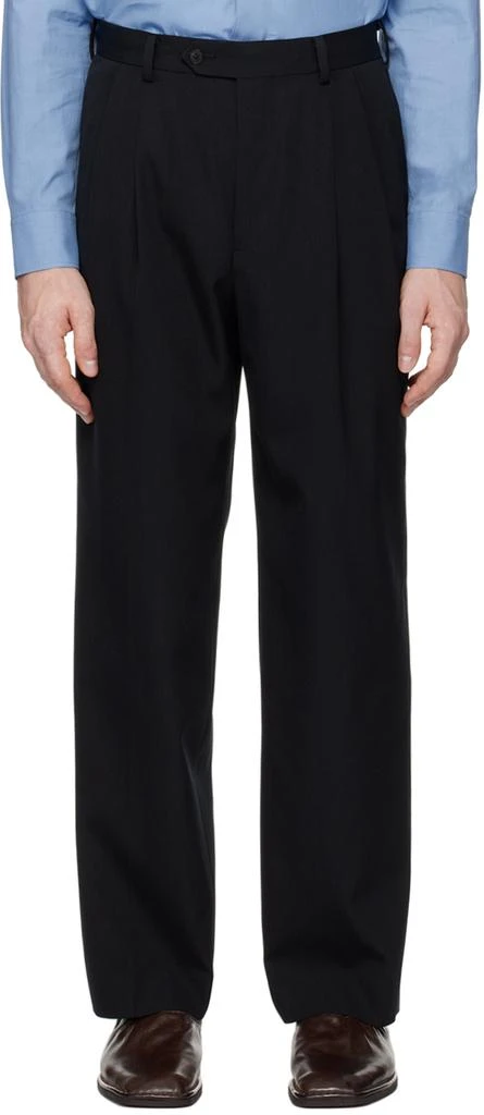AURALEE Black Light Wool Max Gabardine Two-Tuck Trousers - Free 