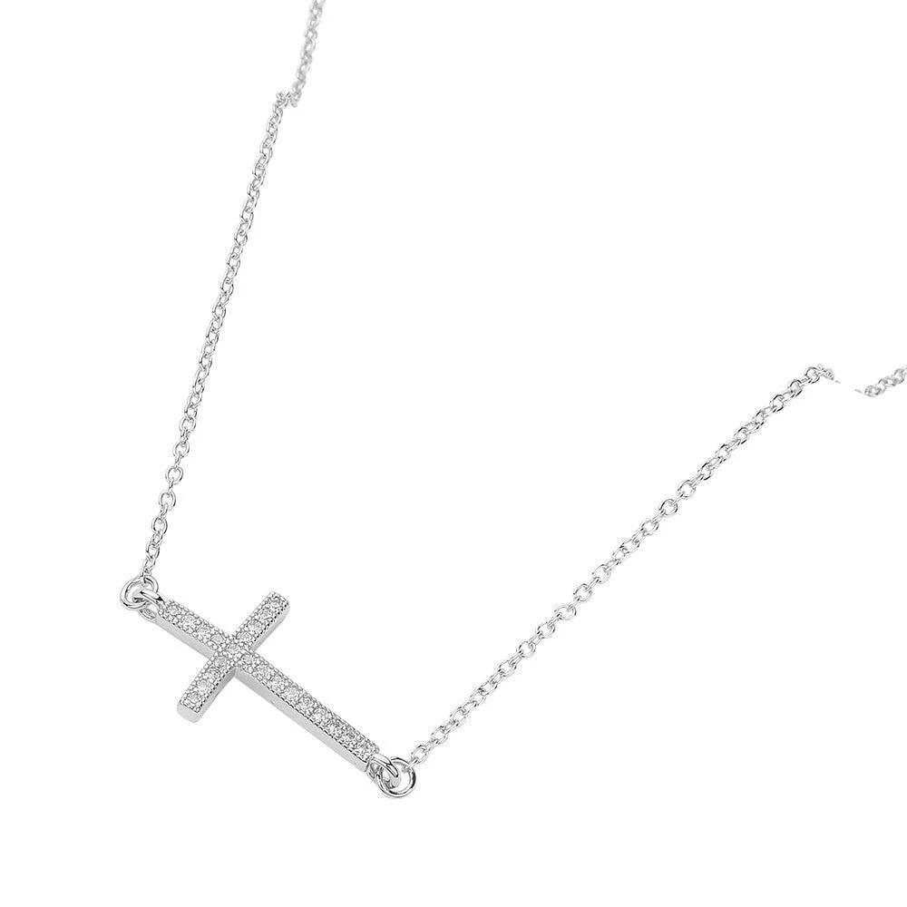 FASHNZFAB 14K Gold Plated CZ Stone Paved Cross Pendant Necklace 2