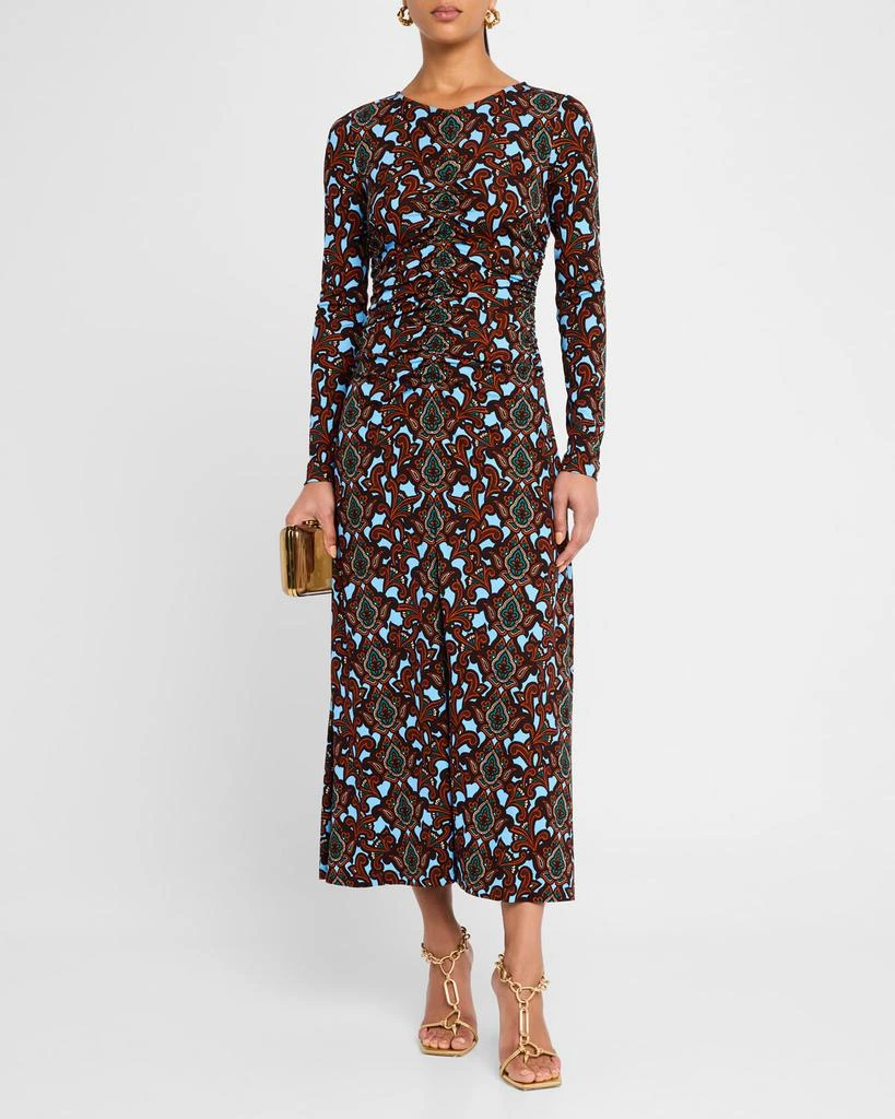 knee length dresses for ladies Clophe Floral Ruched Midi Dress