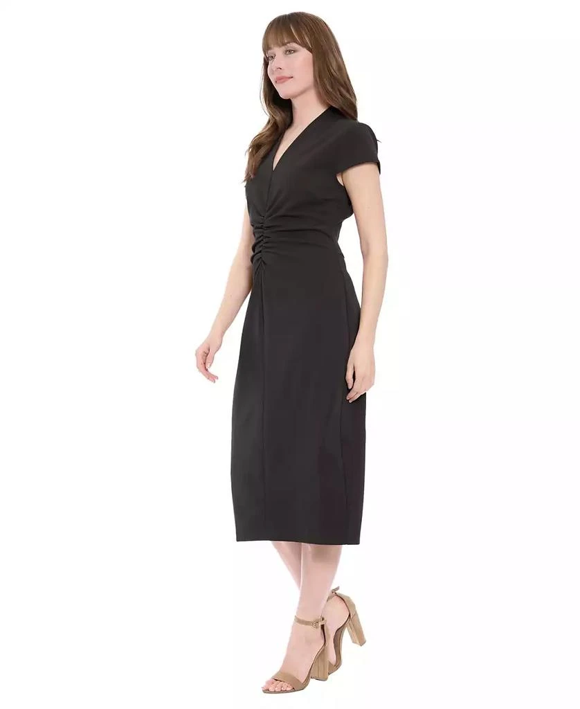 London Times Women's Short-Sleeve V-Neck Midi Dress 3
