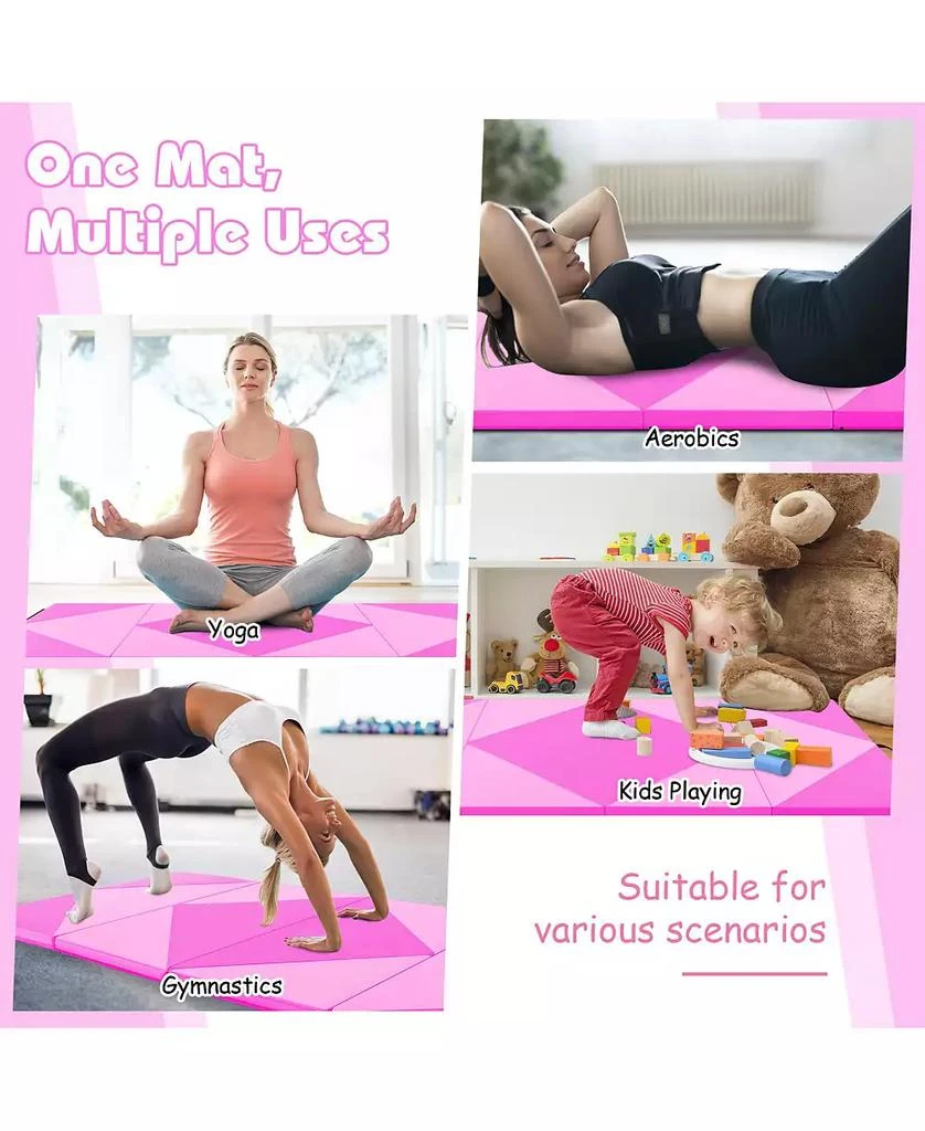 GOUUN 8 Feet PU Leather Folding Gymnastics Mat with Hook and Loop Fasteners-Pink 7