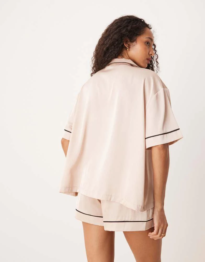 ASOS ASOS DESIGN oversized satin short sleeve shirt and short pyjama set in light pink 3