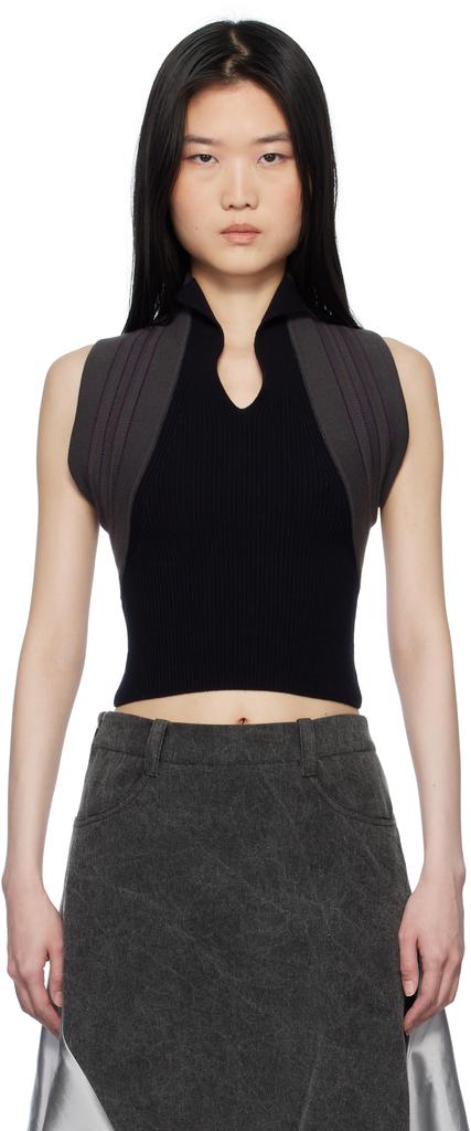 PAULA CANOVAS DEL VAS Grey & Black Knit Halter Polo