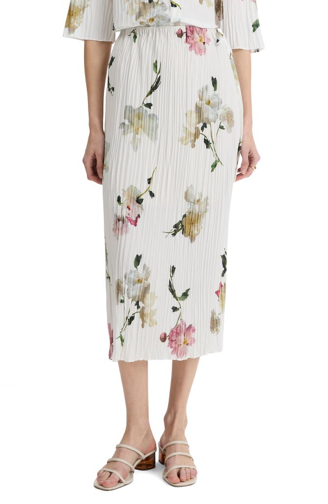 Vince Wilted Peony Plissé Drawstring Midi Skirt
