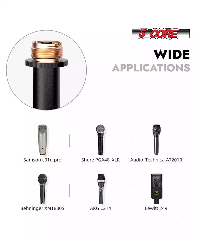 5 Core Microphone Stand Floor 4 Pcs Adjustable w Extending Telescoping Boom Arm 4