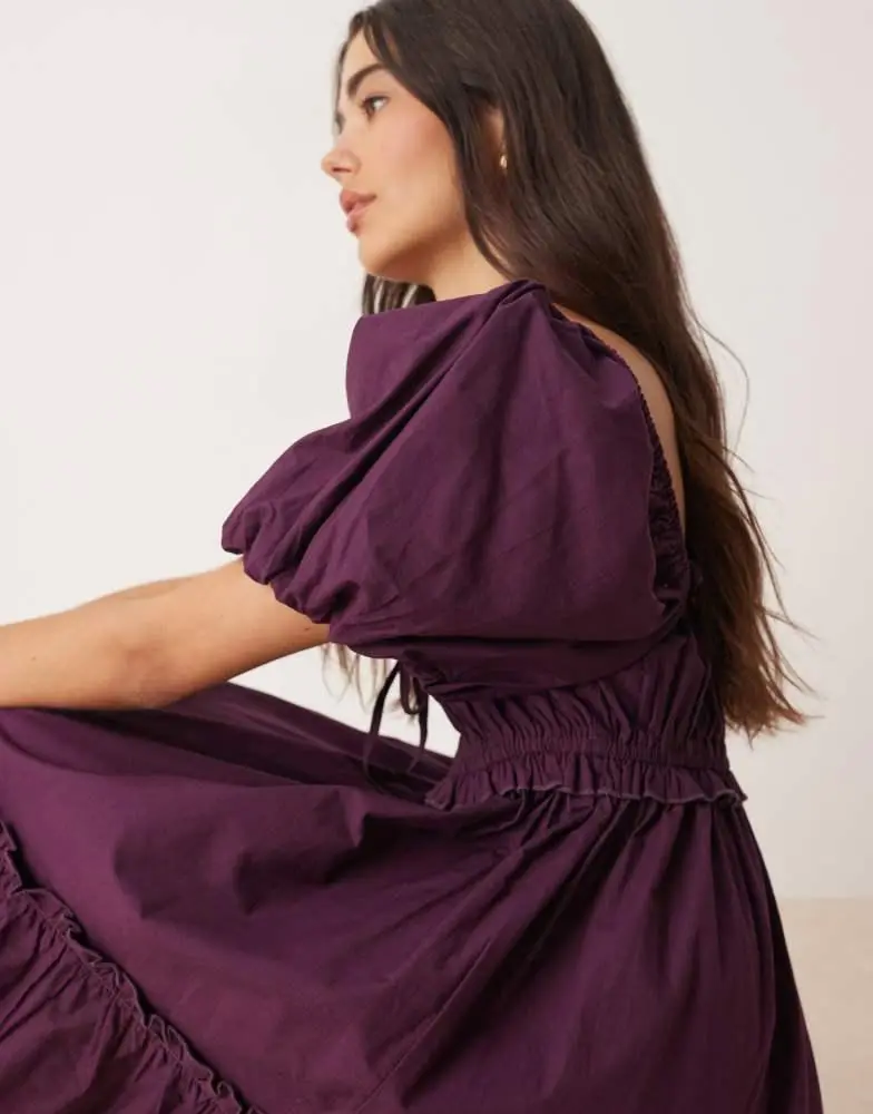 Miss Selfridge Miss Selfridge puff sleeve mini dress in plum 4