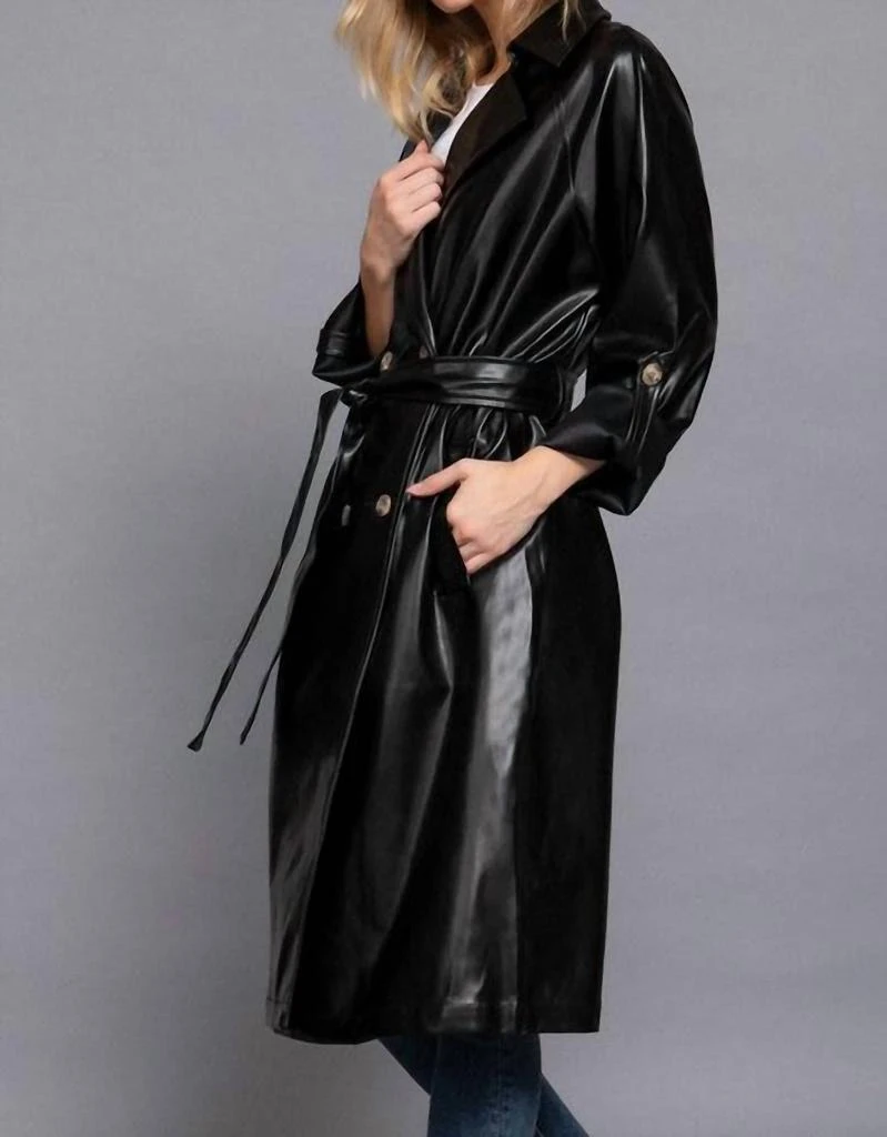 Active USA Active Usa - Double Breasted Faux Leather Trench Coat 3
