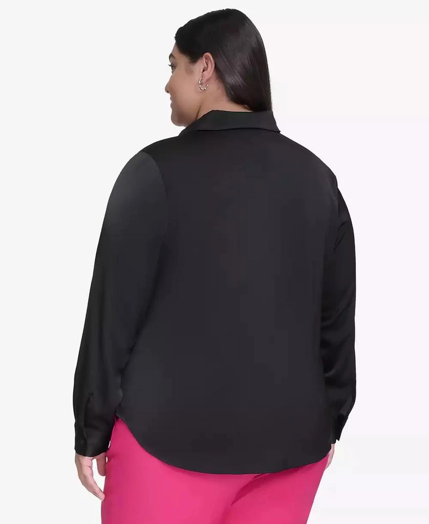 DKNY Plus Size Mixed Media Button Front Blouse 2