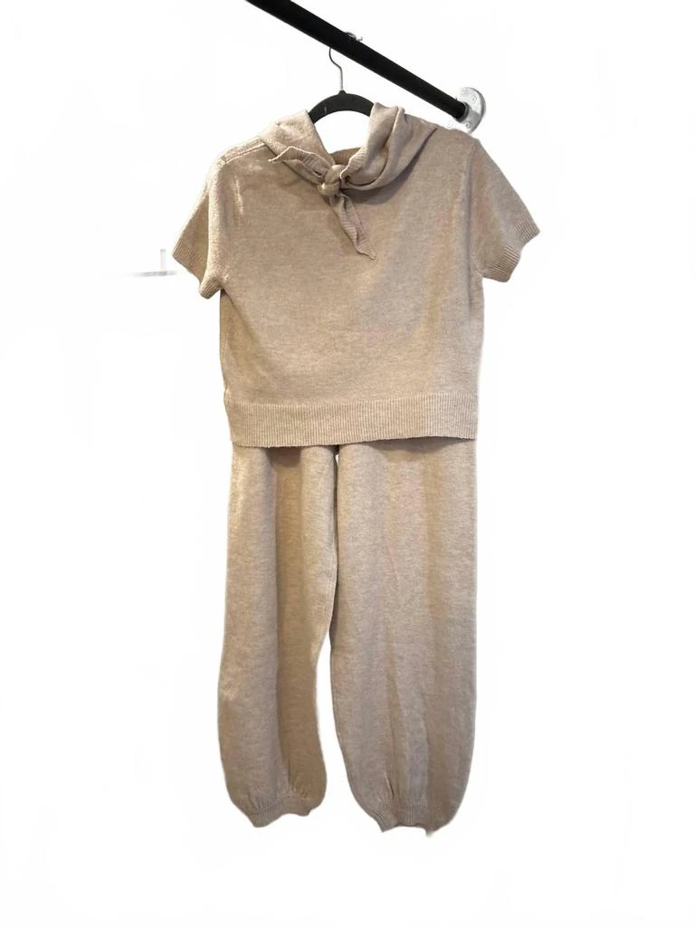 MABLE Women
s Basic Knit Top And Jogger Pants Set With Scarf In Taupe 2