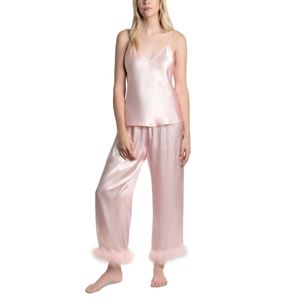 Linea Donatella Women's Marabou 2-Pc. Satin Pajamas Set