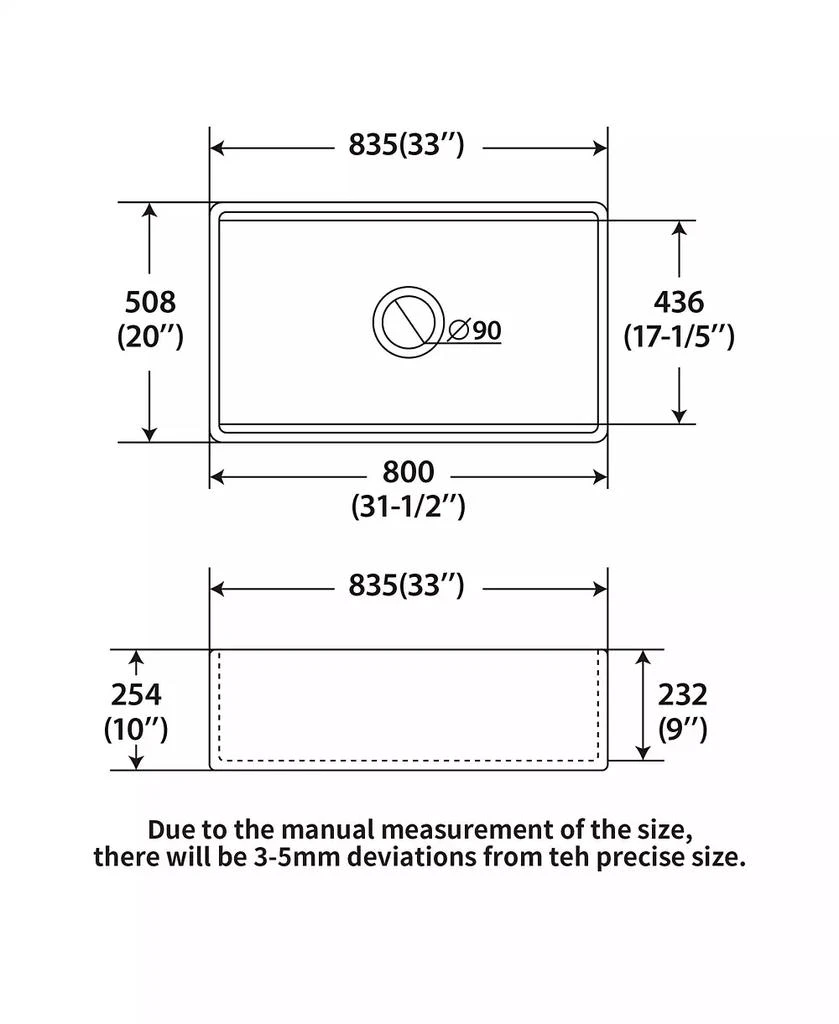 Flynama 33x20x10inch White Farmhouse Sink Porcelain Ceramic Single Bowl Workstation Kitchen Sink 7