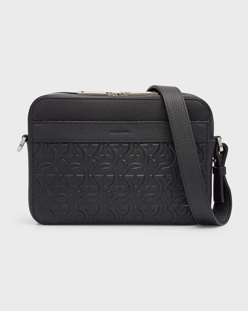 Salvatore Ferragamo Men's Embossed Gancini Leather Crossbody Bag 1