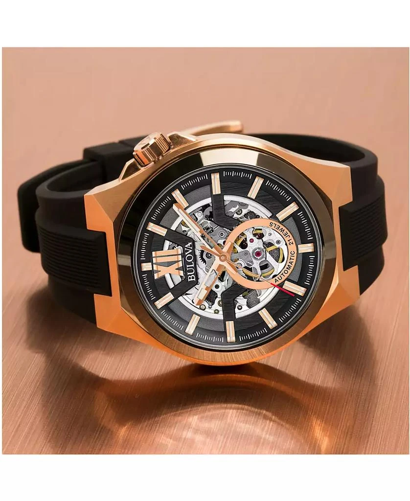 Bulova Men's Automatic Black Silicone Strap Watch 46mm 98A177 4