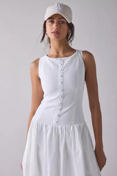 Kiss The Sky Kiss The Sky Boatneck Button-Front Drop Waist Midi Dress