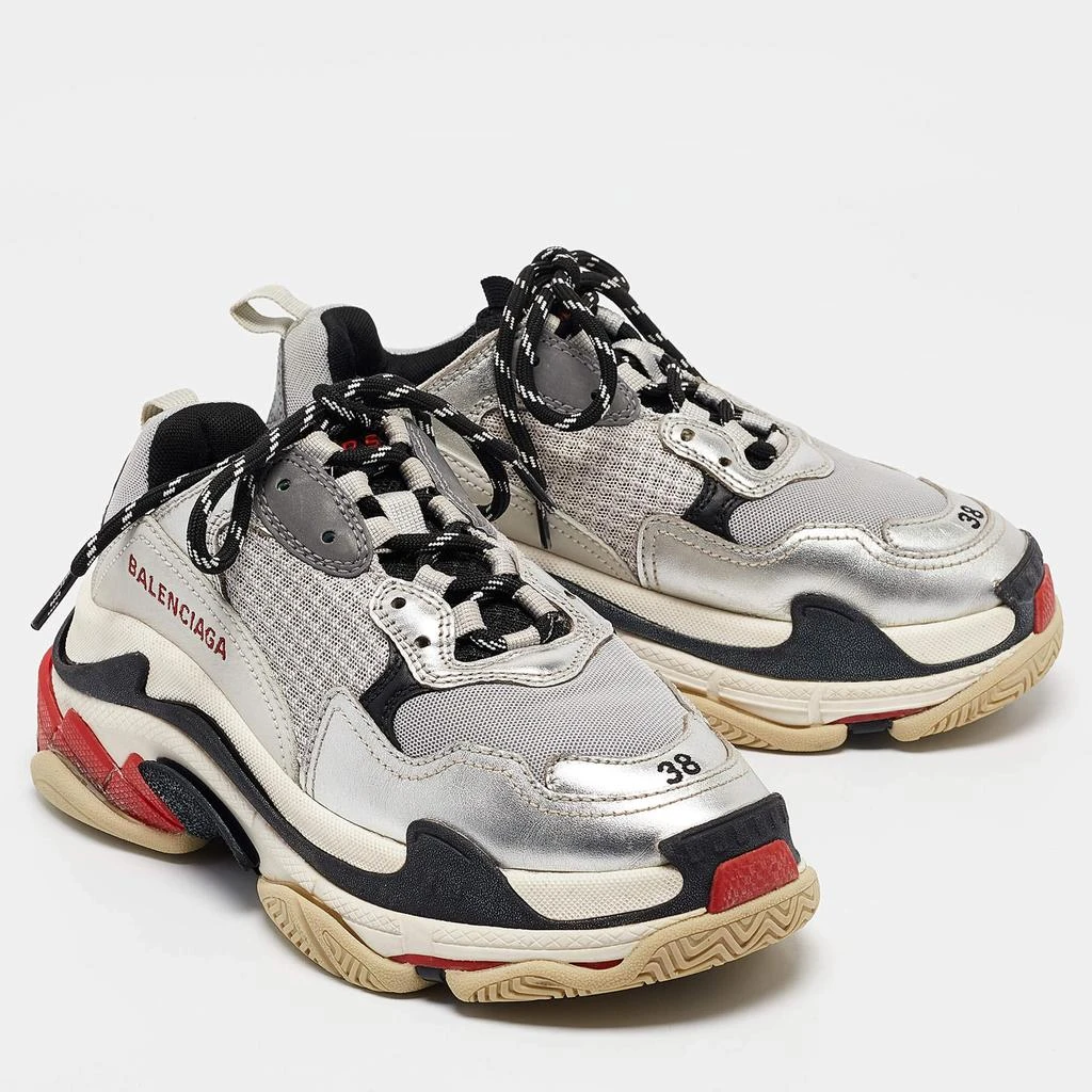 Balenciaga Balenciaga Silver Faux Leather and Mesh Triple S Sneakers Size 38 4