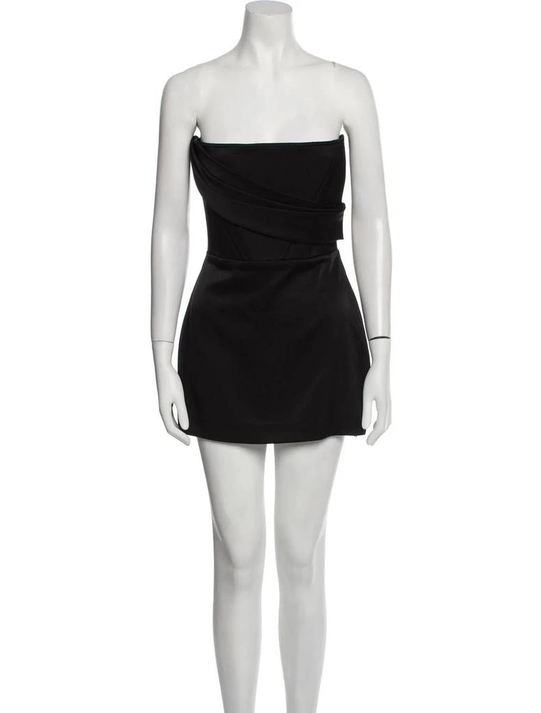 Alex Perry Satin Crepe Strapless Corset Drape Mini Dress In Black 3