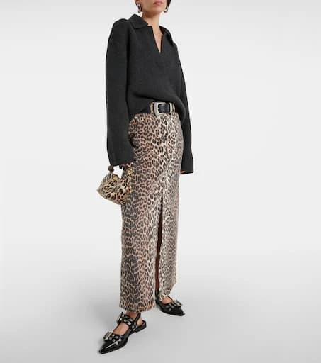 Ganni Leopard-print denim maxi skirt 2