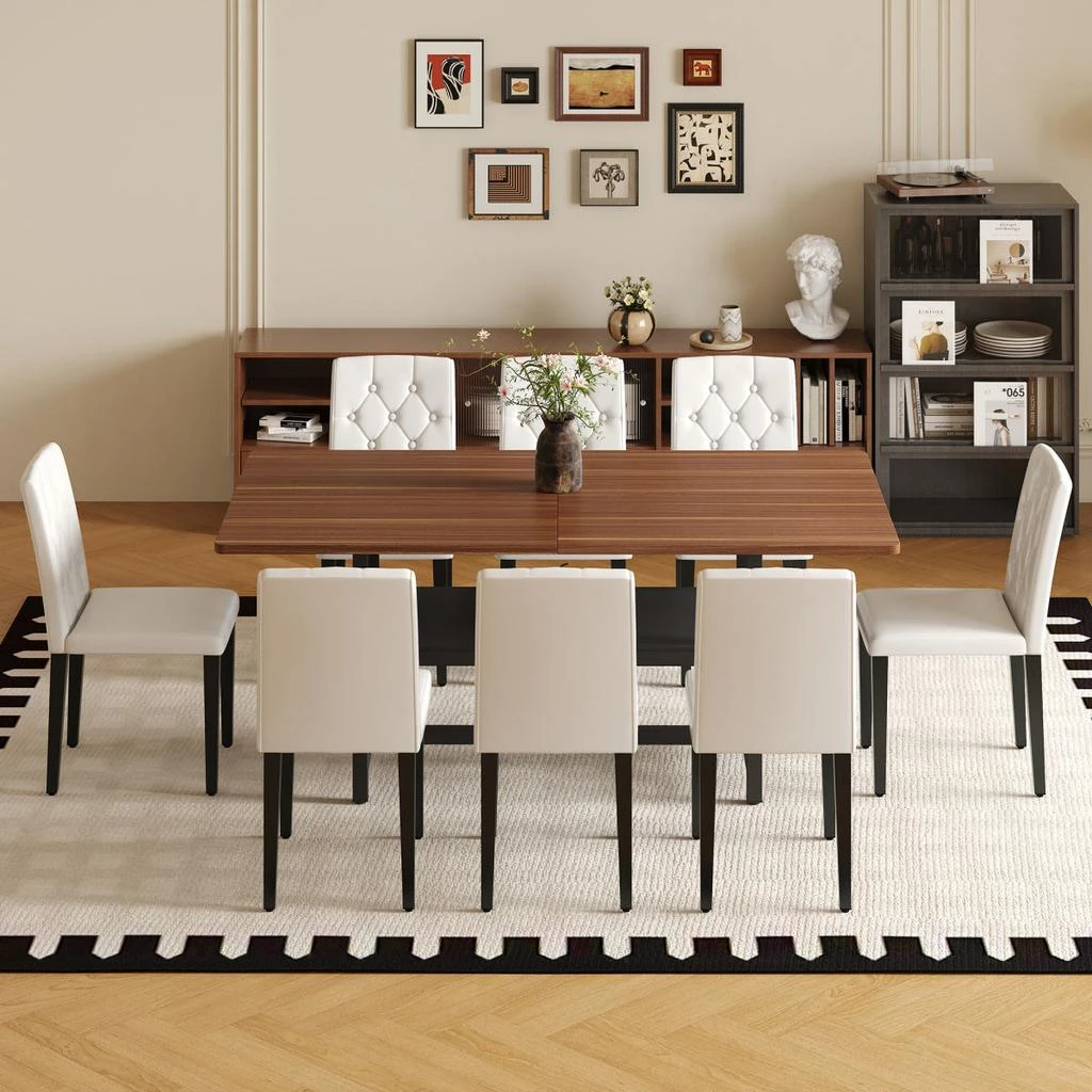 Streamdale Furniture Streamdale Walnut Dining Table (71") with 8 White PU Chairs 5