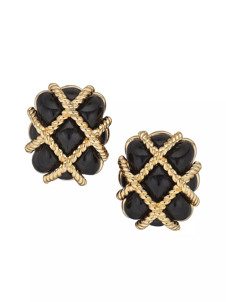 Kenneth Jay Lane Black Resin Quilted Goldtone Earrings