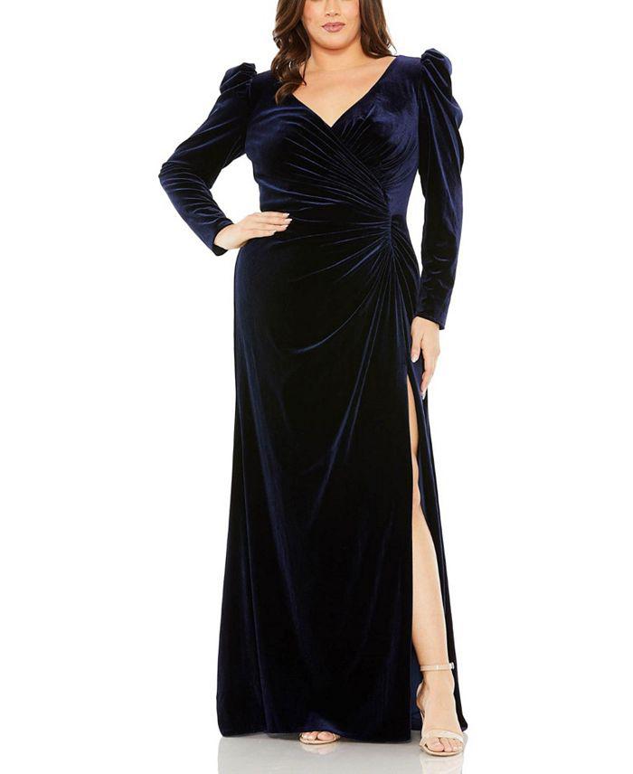 Mac Duggal Mac Duggal Velvet Long Sleeve Ruched Detail Thigh High Slit Plus  Size Gown - Dresses \u0026 Skirts - Compare Prices from 6+ Stores - Free  Shipping - BeyondStyle