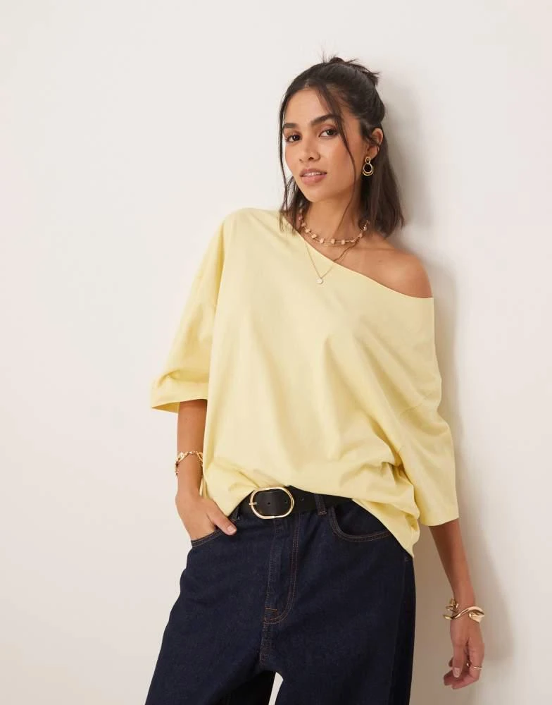ASOS ASOS DESIGN slouchy off shoulder oversized tee in buttermilk 1
