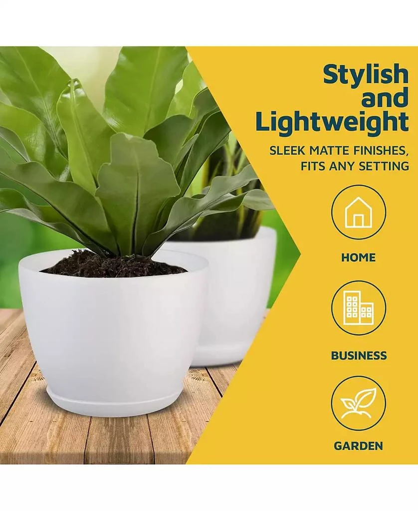 Lifemaster White Plant Pots 5-Pack with Drainage Holes 
Saucers, Stackable Indoor 
Outdoor Plastic Planters in Multiple Sizes, Durable Matte Finish 4