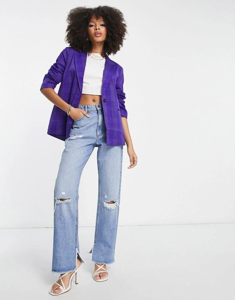 Pieces Pieces oversized blazer co-ord in purple check 3
