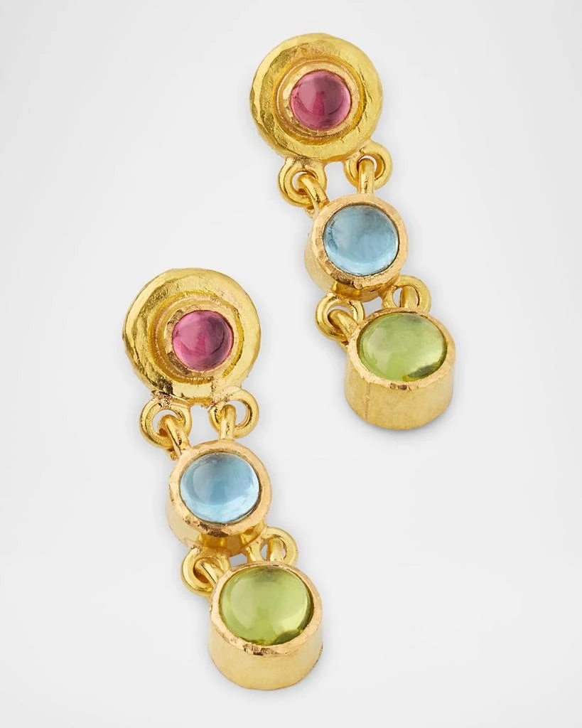 Elizabeth Locke 19K Yellow Gold Tutti Frutti Chandelier Earrings with Pink Tourmaline, Aquamarine and Peridot 3