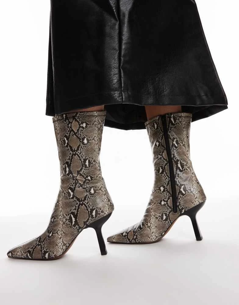 Topshop Piya high heeled ankle boots in snake print – On Sale Now