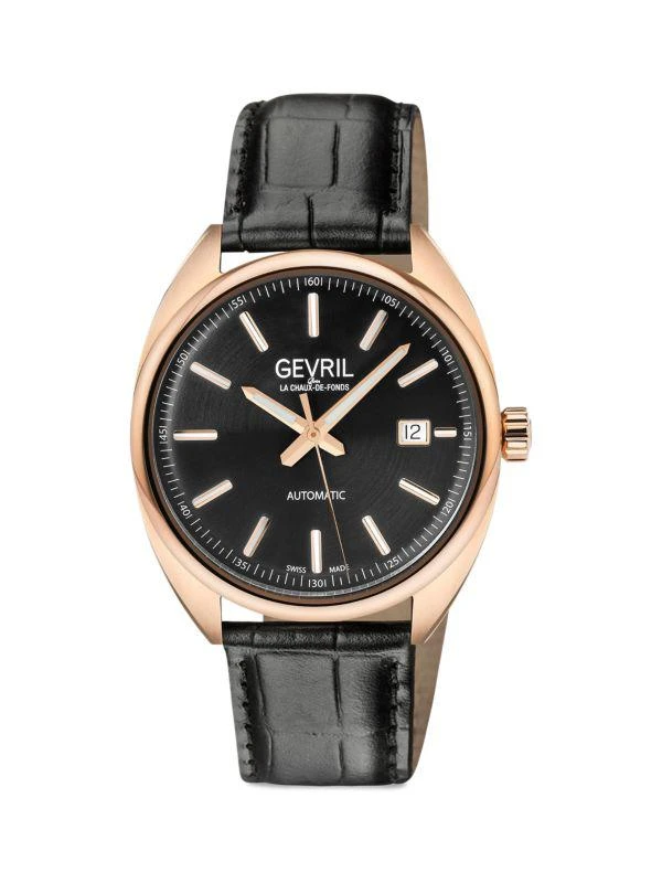 Gevril Five Points 40MM Stainless Steel 
Leather Strap Watch 1