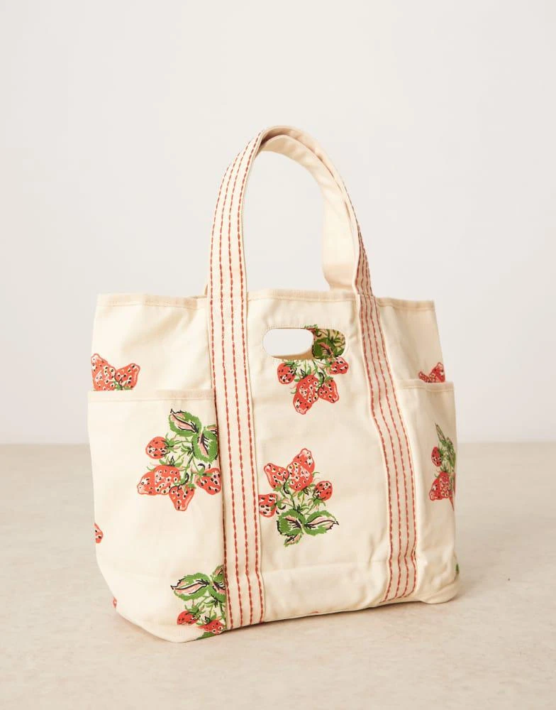 Free People Free People caravan canvas tote bag in strawberry print 2