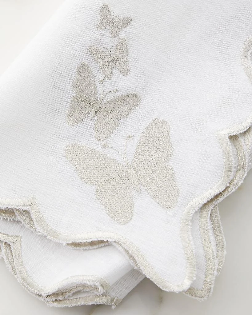 Nomi K White Linen Silver Butterfly Scalloped Edged Embroidered Napkin 2